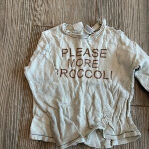 Zara Light Green 'Please More Broccoli' Long-Sleeve Top